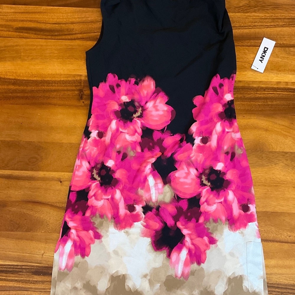 DKNY Black Dress with Hot Pink Floral Border